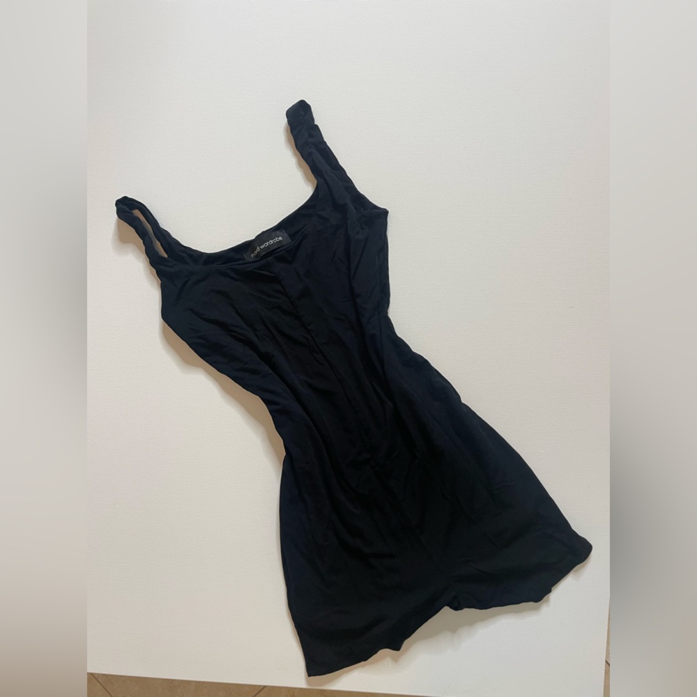 Naked wardrobe romper with 2 in inseam. Square neck